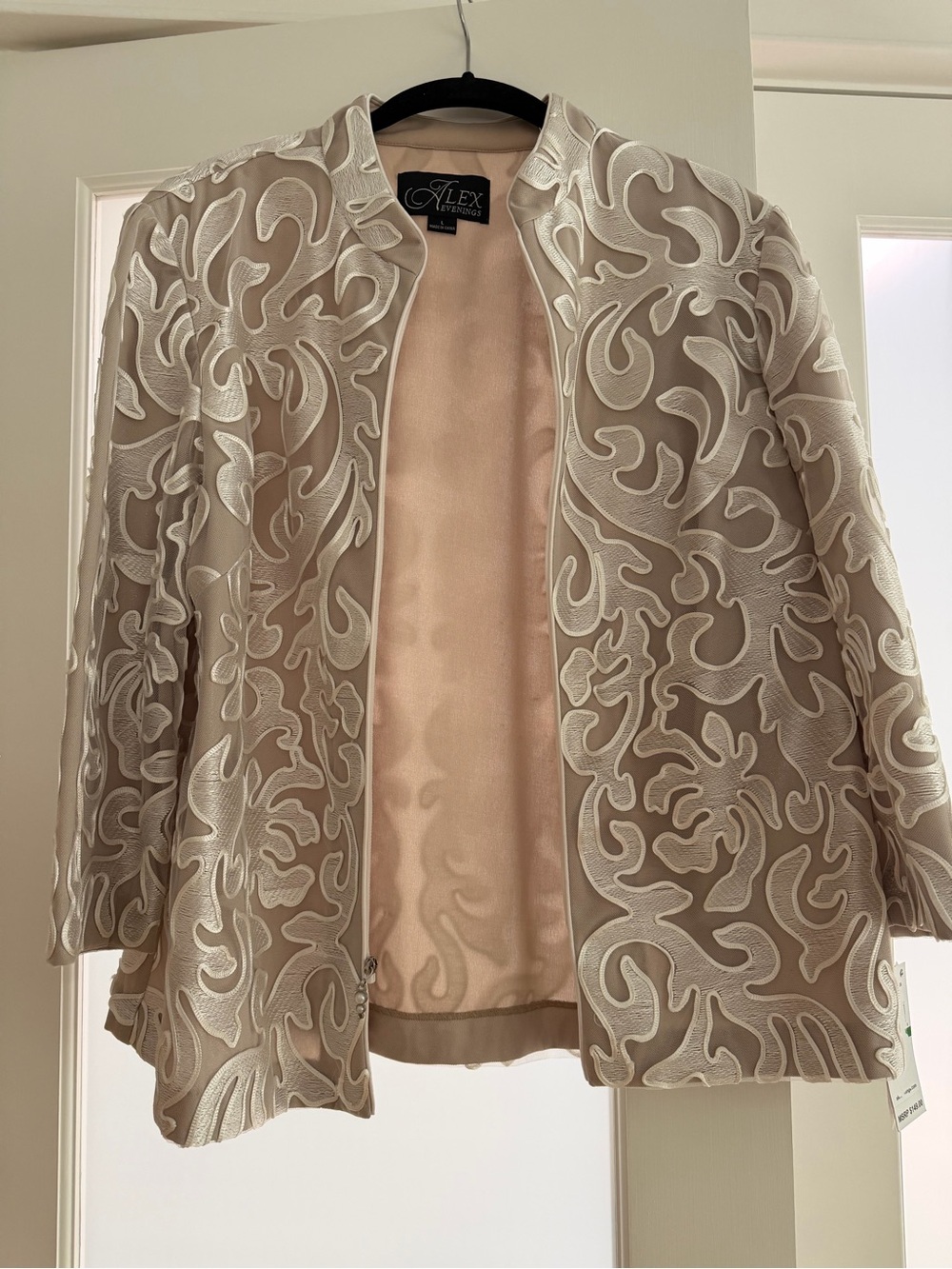 Alex Evenings Cream Embroidered Open Front Jacket